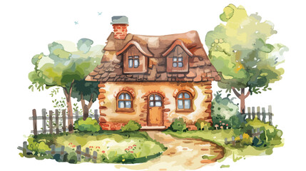 Nice house in the countryside. Watercolor illustration