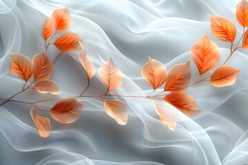 Branch With Orange Leaves on White Fabric