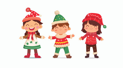 Cute Christmas Kids Character Illustration Flat vector