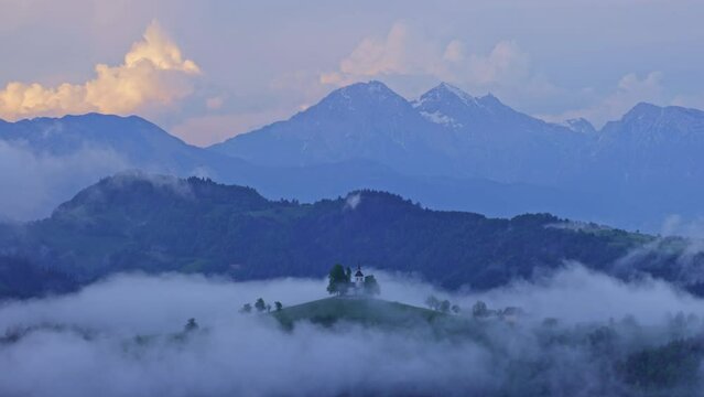 Landscape with St. Thomas Church (Cerkev Sveti Tomaz) near Skofja Loka, Slovenia
