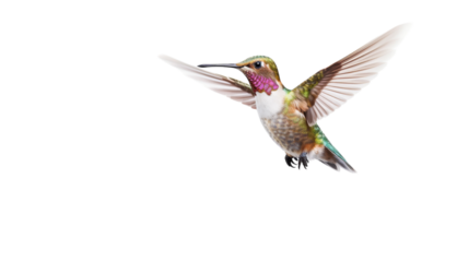 A graceful hummingbird glides through the air, wings spread wide in a display of elegant flight
