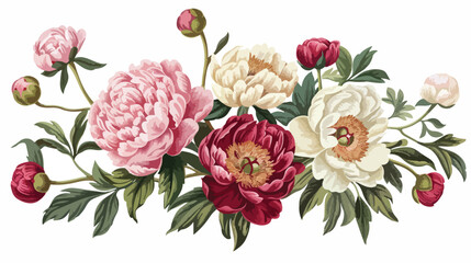 Painting peony white background vectorvintage floral vector