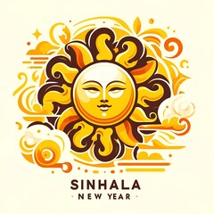 Illustration of a stylized sun with a face to celebrate the sinhala new year.
