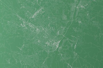Stylized map of the streets of Albany (New York, USA) made with white lines on green background. Top view. 3d render, illustration
