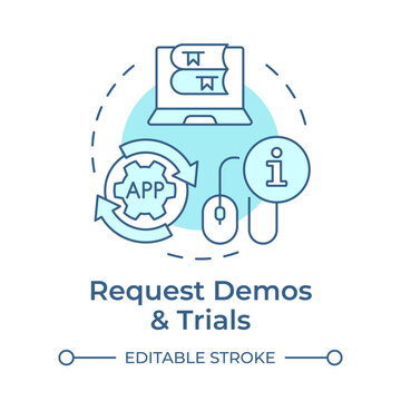 Request demos and trials soft blue concept icon. Book preview, user experiences. Round shape line illustration. Abstract idea. Graphic design. Easy to use in infographic, blog post