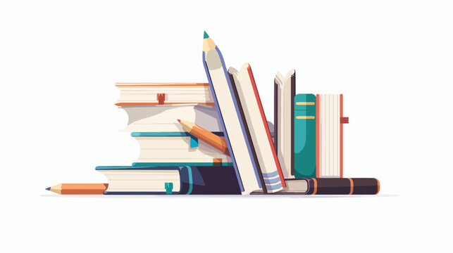 pile text books with pencil and shapener  flat vector