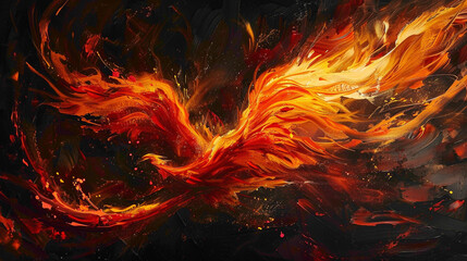 A symphony of fiery reds, oranges, and yellows, ablaze agnst the inky black canvas of night, like a phoenix rising from the ashes.