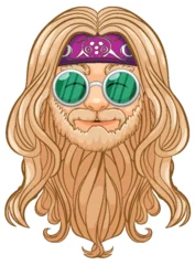 Foto op Canvas Vector illustration of a stylized hippie face. © GraphicsRF