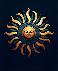 Illustration of a stylized sun with a smiling face for sinhala new year celebration.
