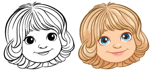 Deurstickers Vector illustration of a girl's face, colored and outlined. © GraphicsRF