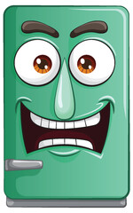 Anxious green fridge with a comical expression. - obrazy, fototapety, plakaty