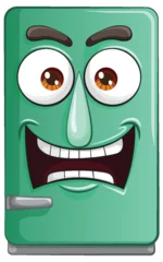 Fototapete Rund Anxious green fridge with a comical expression. © GraphicsRF