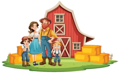 Tuinposter Vector illustration of a family on a farm © GraphicsRF
