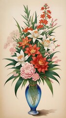 artistically arranged bouquets of various flowers