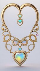 heart-shaped ornaments that are richly decorated with gold and iridescent gem-like qualities