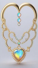heart-shaped ornaments that are richly decorated with gold and iridescent gem-like qualities