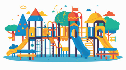 Kids playground colorful cartoon vector illustration.