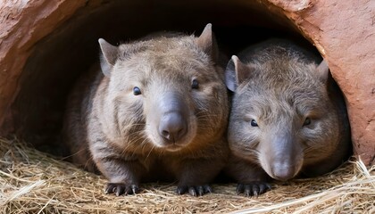 A Pair Of Wombats Cuddled Up In A Cozy Den  3