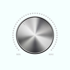 Volume button with metal texture. Min and max level. Vector illustration