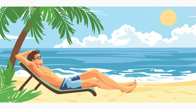 Relax on the beach flat vector isolated on white background