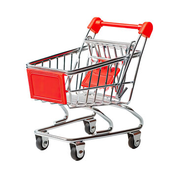 Red shopping cart object isolated on transparent background.