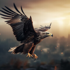 Naklejka premium A hunting eagle is flying in the sky generative AI