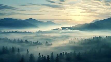sunrise in the mountains. mist over mountains. 