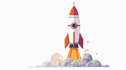 rocket taking off in white background  flat vector isolated
