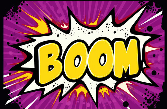 BOOM !! Pop art funny comic speech word. Fashionable poster and banner. Social Media Connecting Blog Communication Content. Trendy and fashion color retro vintage and grunge illustration background.