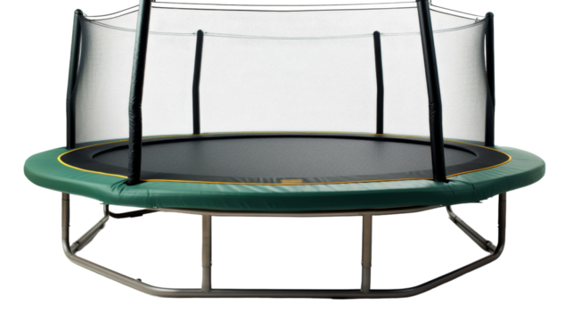 Multiple trampolines set in a row, bouncing up and down repeatedly