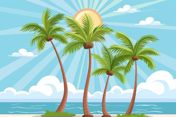 Fototapeta na wymiar Palm trees cartoon flat icon, conception of summer, illustration