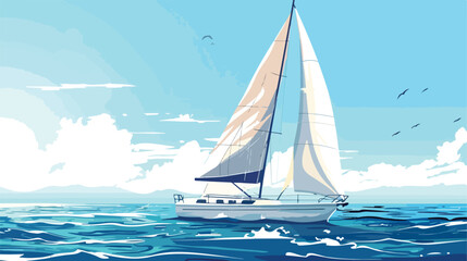 sailboat vector design on the sea flat vector  - obrazy, fototapety, plakaty