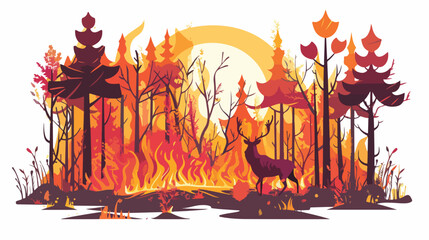 Scene with big wildfire with animal trapped