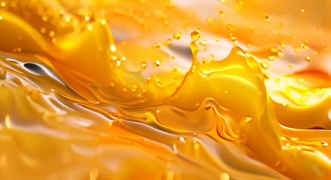 Slowmotion Capture Of Glossy Yellow Sauce Droplets Floating In Midair Gracefully