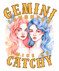 Gemini Laughter: Twice As Catchy. gemini astrology - obrazy, fototapety, plakaty