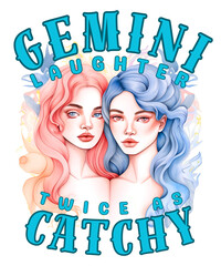 Gemini Laughter: Twice As Catchy. gemini astrology - obrazy, fototapety, plakaty