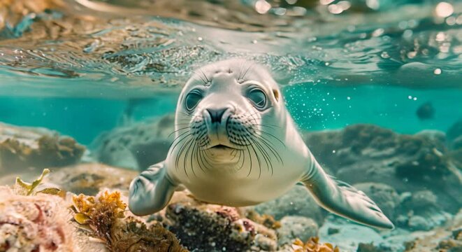 Playful Seal Pup Exploring The Underwater World With Curiosity And Wonder