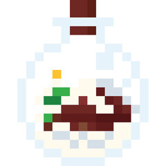 Pixel art cartoon christmas cabin in the bottle icon