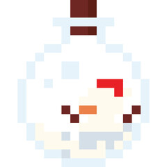 Pixel art cartoon christmas snowman in the bottle icon