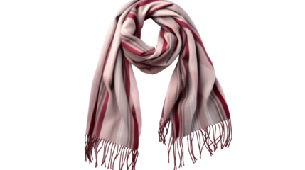 A scarf with elegant fringes laid out gracefully on a pristine white background