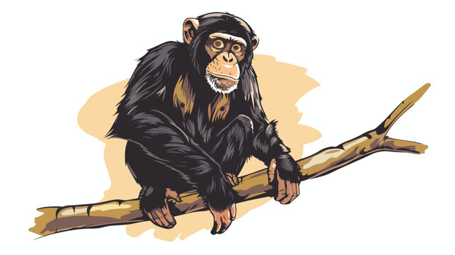 Monkey sitting on a branch. Vector illustration sketch