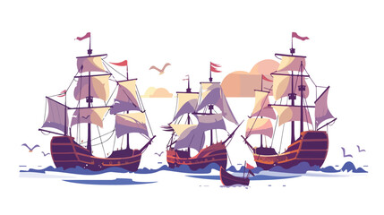 ships at sea columbus day concept flat vector isolated
