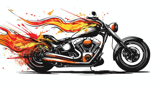 Motorcycle sketch flame illustration. Vector graphic