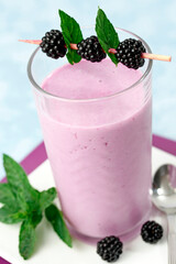 Soybean milkshake with blackberries.