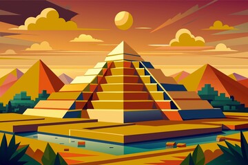 landscape vector art pyramids in the desert