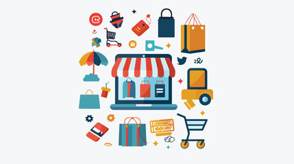 Online shopping commerce Flat vector isolated on whit