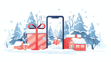 smartphone online in the winter season park. gift orde