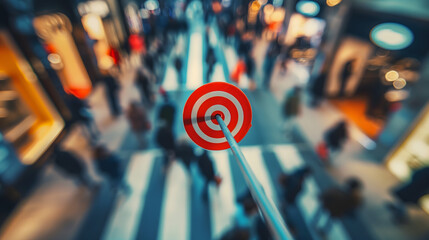 Cible sur foule urbaine floue