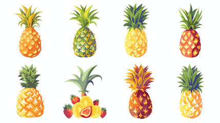 Summer Fruits .Pineapple Fruit. Vector Cartoon Flat Ic