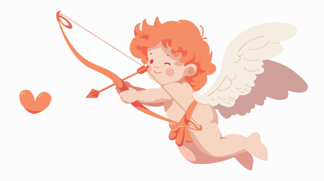 The flying cupid isolated posing with a romance bow and love